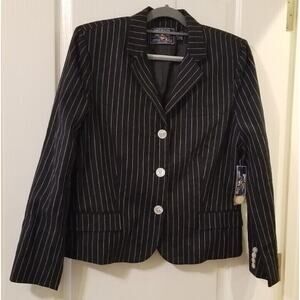 NWTs-American Living Linen Blazer Black/White Striped Tailored Retro Size 16